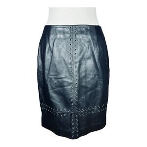 Vintage Lamb Leather Grommet Stud Pencil Skirt Black 10 Siren Chic Rocker Edge